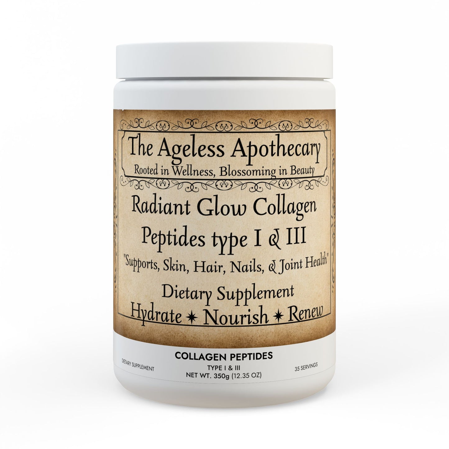 Radiant Glow Collagen Peptides Type I & III Supplement (350g, 12.3oz)